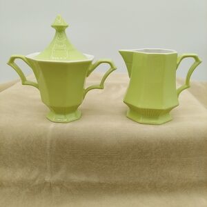 Green Chartreuse Ironstone Creamer And Sugar Classic Spring Summer Tea Party